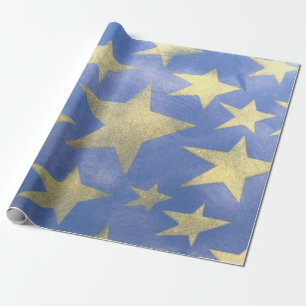 Starry Blue and Gold Wrapping Paper