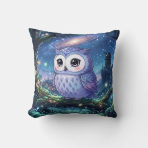 Starry Blue Owl Galaxy Pillow