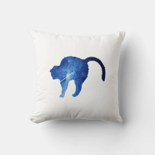 Starry blue shooting star cat white throw pillow