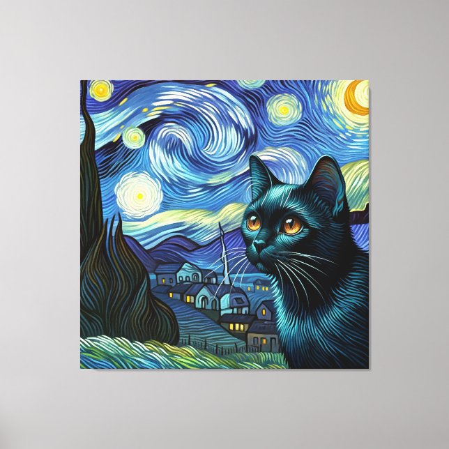 Starry Bombay Cat Portrait - Pet Portrait Canvas Print (Front)