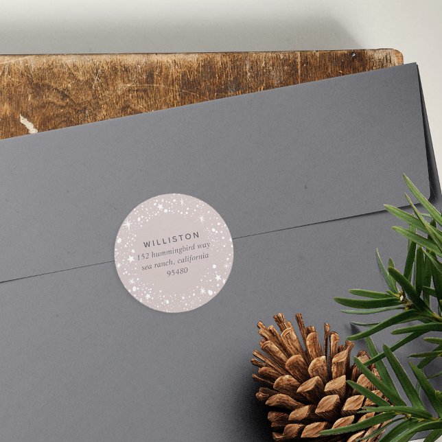 Starry Border Holiday Return Address Classic Round Sticker (Creator Uploaded)