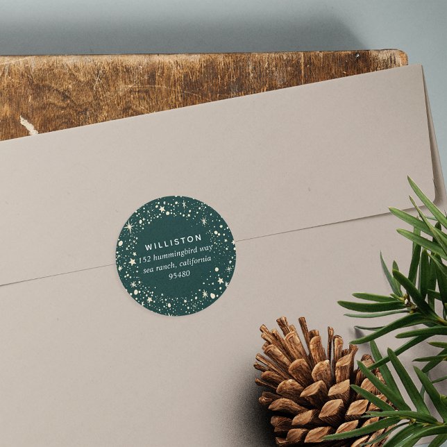 Starry Border Holiday Return Address Classic Round Sticker (Creator Uploaded)