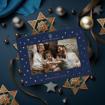 Starry Border Menorah Hanukkah Photo<br><div class="desc">Tiny menorah and star of david frame with editable text in real foil. Add a message or more photos to the back side. Choose from gold,  silver or rose gold foil</div>