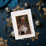 Starry Border Minimal Hanukkah Photo<br><div class="desc">Traditional Star of david frame with "happy hanukkah" and editable signature and year in real foil. Add a message or more photos to the back side. Choose from gold,  silver or rose gold foil</div>
