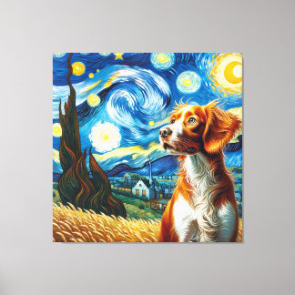Starry Brittany Dog Portrait - Pet Portrait Canvas Print