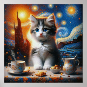 Starry Cat Love Poster