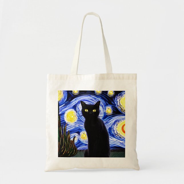 Starry Cat Night Tote Bag (Front)