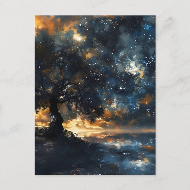 Starry Celestial Tree Dreamscape Holiday Postcard (Front)