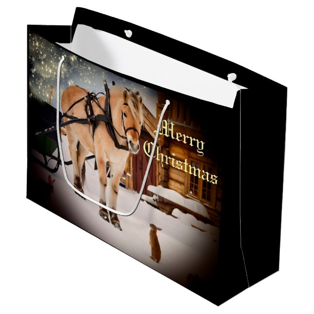 Starry Christmas night at the farm with horse Large Gift Bag (Front Angled)