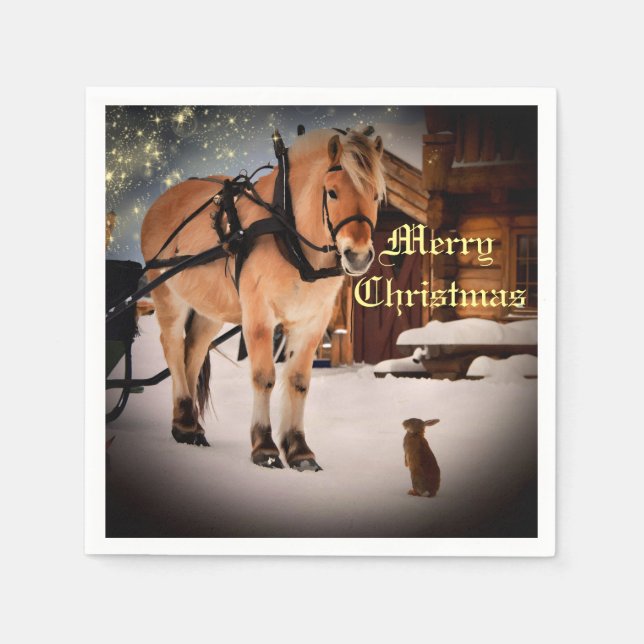 Starry Christmas night at the farm with horse Napkin (Front)