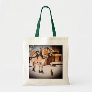 Starry Christmas night at the farm with horse Tote Bag