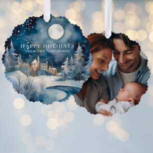 Starry Christmas Night Family Photo Holiday Tree Decoration Card