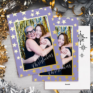 Starry Christmas Photo Lilac Foil Holiday Card