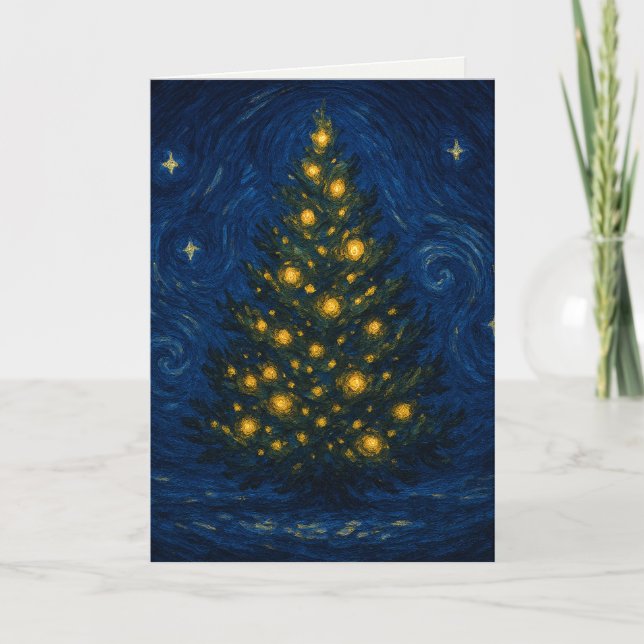 Starry Christmas Tree | Post-Impressionist Blank Holiday Card (Front)