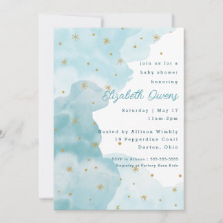 Starry Clouds- Blue- Baby Shower Invitation 