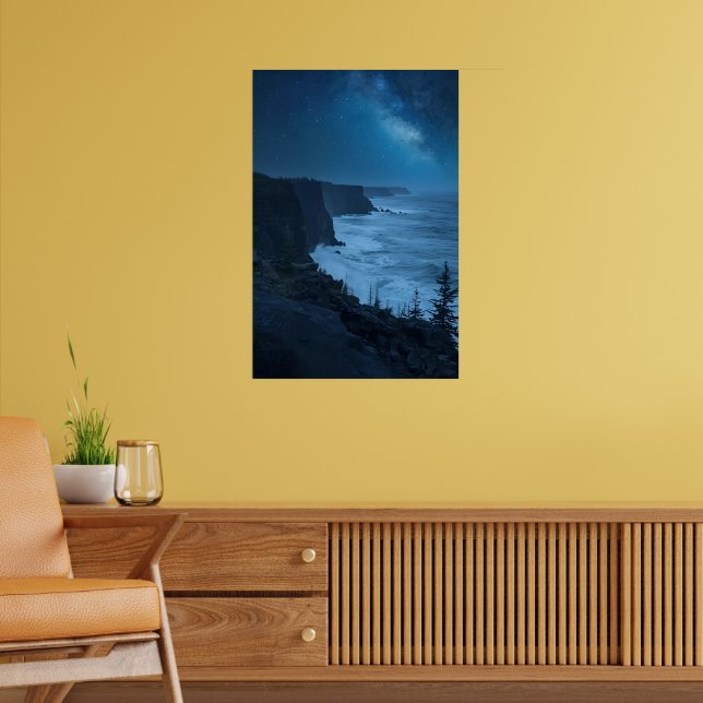 Starry Coastal Night – Serene Milky Way Ocean View Poster (Living Room 2)