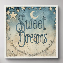 Starry Crescent Moon Sweet Dreams Wall Print