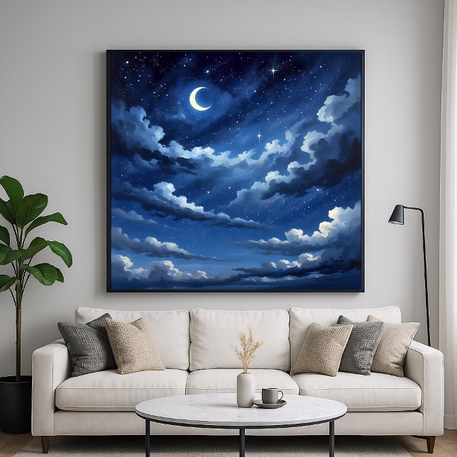 Starry Crescent Sky Poster - Illustration Style (Creator Uploaded)