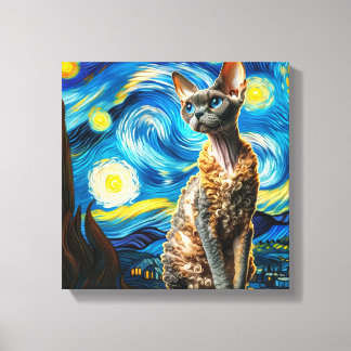Starry Devon Rex Cat Portrait - Pet Portrait Canvas Print