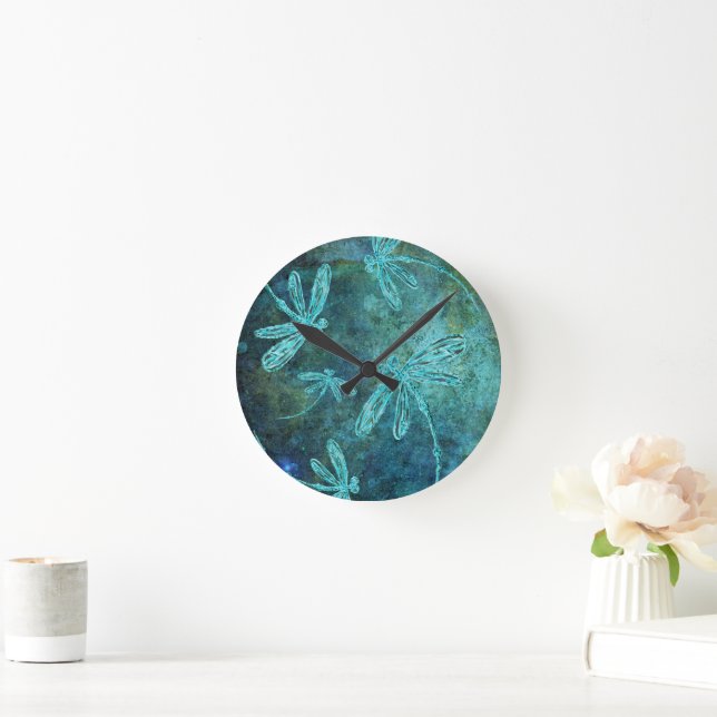 Starry Dragonfly Night Round Clock (Home)
