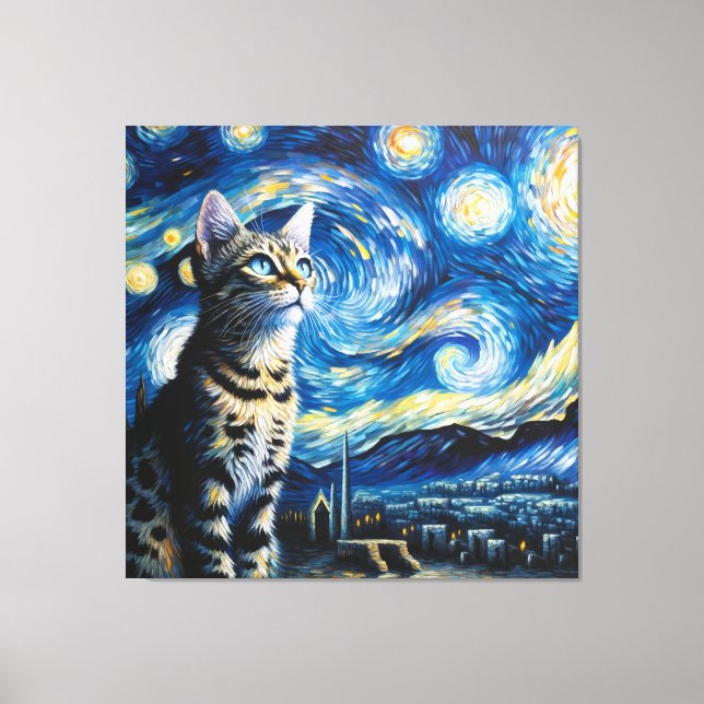 Starry Egyptian Mau Cat Portrait - Pet Portrait Canvas Print (Front)