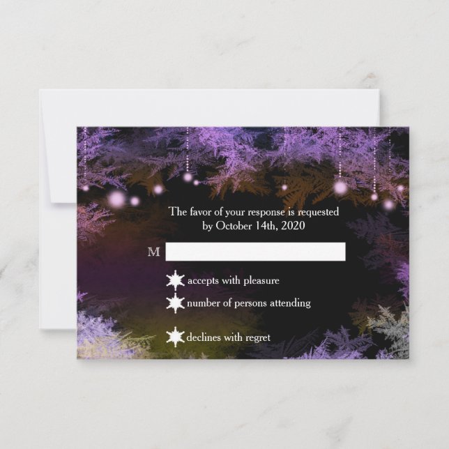Starry Evening Forest Purple Wedding RSVP (Front)