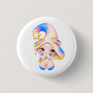 Starry-Eyed Clasped Hands Pastel Button - Cute Won