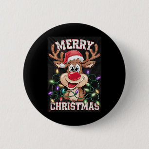 Starry-eyed Merry Christmas Reindeer Fun Design Sa 6 Cm Round Badge