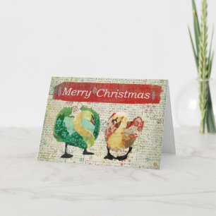 Starry Eyed Swans Vintage Merry Christmas Card