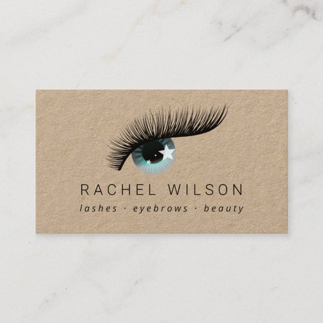 starry eyelash Rustic kraft makeup artist lash Business Card (Front)