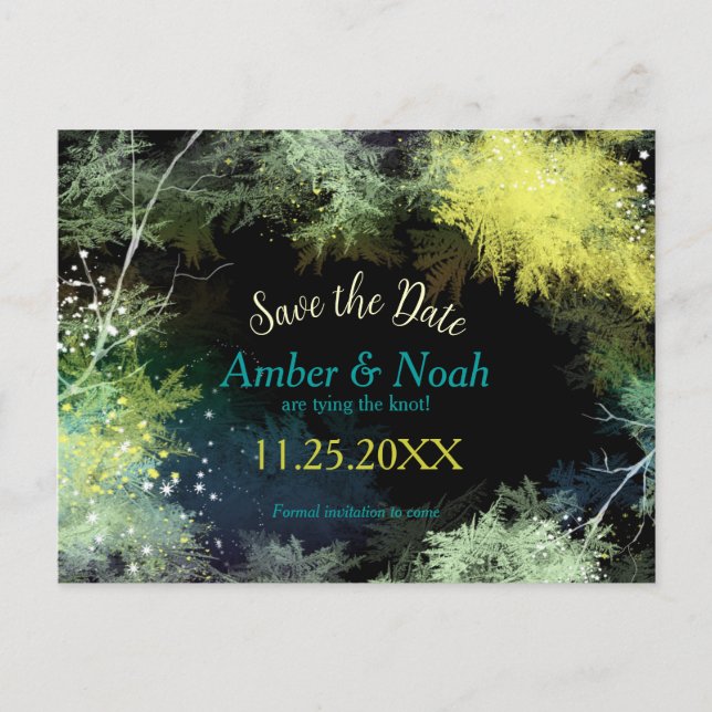 Starry Forest Evening Wedding Save the Date Announcement Postcard (Front)