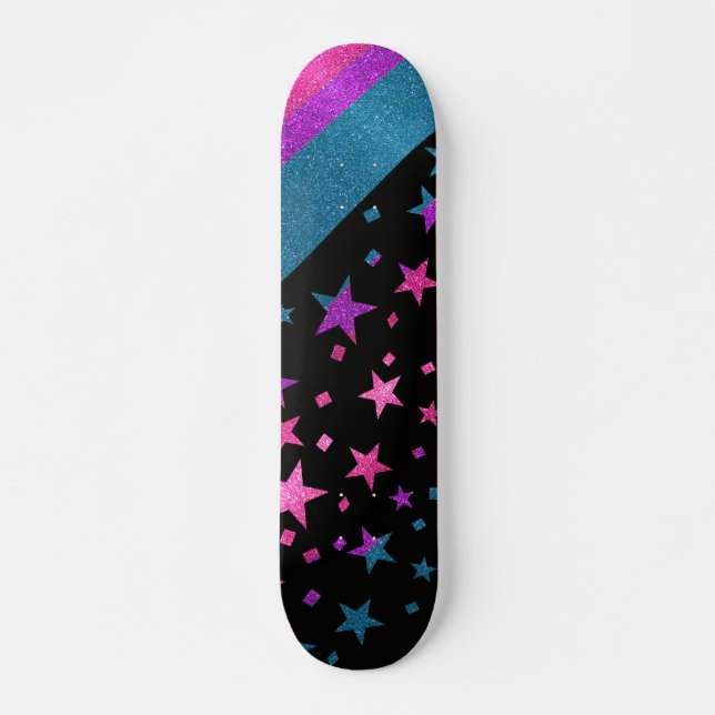 Starry Gay Pride Flag Sparkly Bisexual Glitter Skateboard (Front)