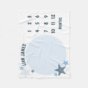 Starry Gingham Baby Boy Milestone Blanket