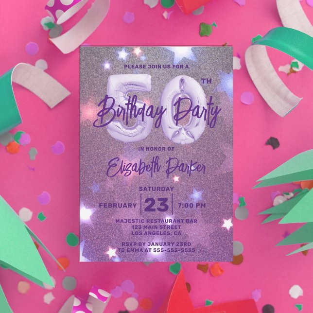 Starry Glittery Magenta 50th Birthday Invitation (Creator Uploaded)