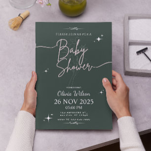 Starry Green Elegance Baby Shower Invitation