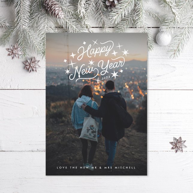 Starry Happy New Year Photo Holiday Card (Creator Uploaded)