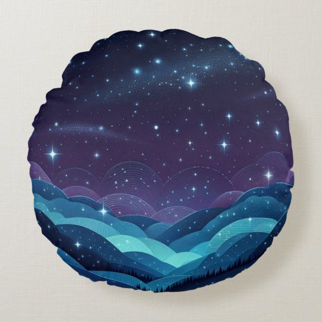 Starry Hills Night Round Cushion (Front)