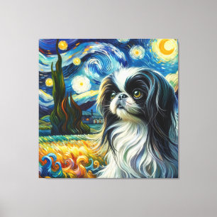 Starry Japanese Chin Dog Portrait - Pet Portrait Canvas Print