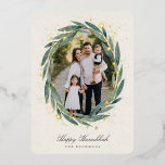 Starry Laurel | Hanukkah Photo<br><div class="desc">Send Hanukkah greetings to friends and family in chic style with our elegant photo cards. Your favourite vertical or portrait orientated image is framed by an oval laurel wreath of green watercolor eucalyptus leaves on a warm ivory background accented with gold foil stars. Personalise with your custom holiday greeting and...</div>
