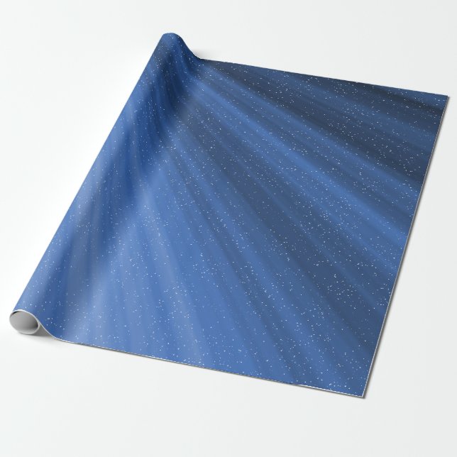 Starry Light Beams On Blue Wrapping Paper (Unrolled)