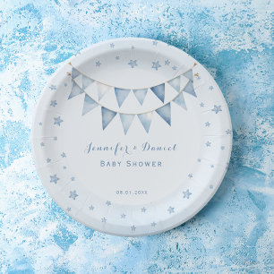 Starry Light Blue Cute Baby Shower Garland Paper Plate