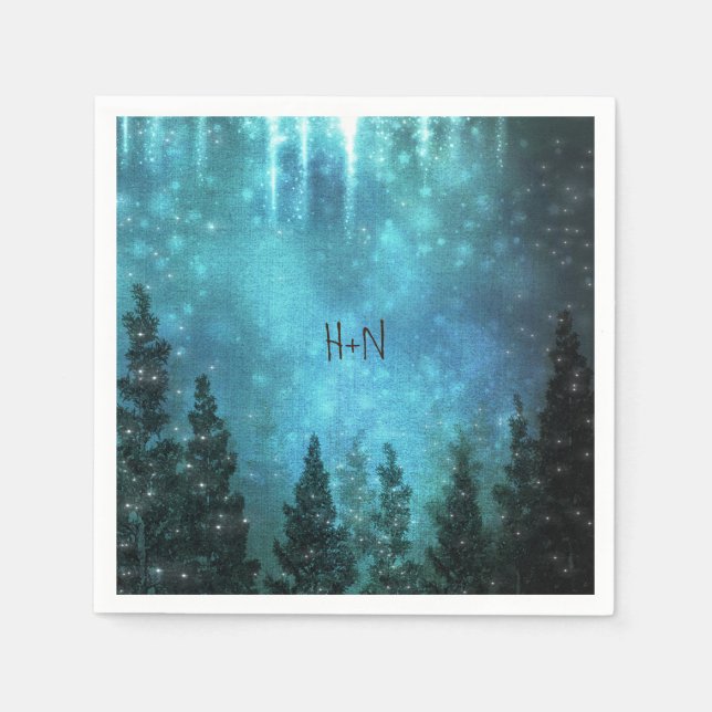 Starry Lights Rustic Pine Trees Country Wedding Napkin (Front)