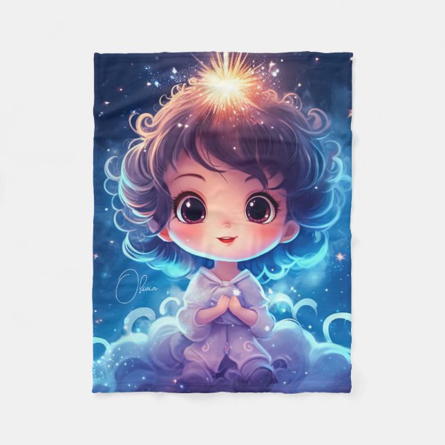 Starry Little Princess Nighttime Girly Personalise Fleece Blanket (Front)