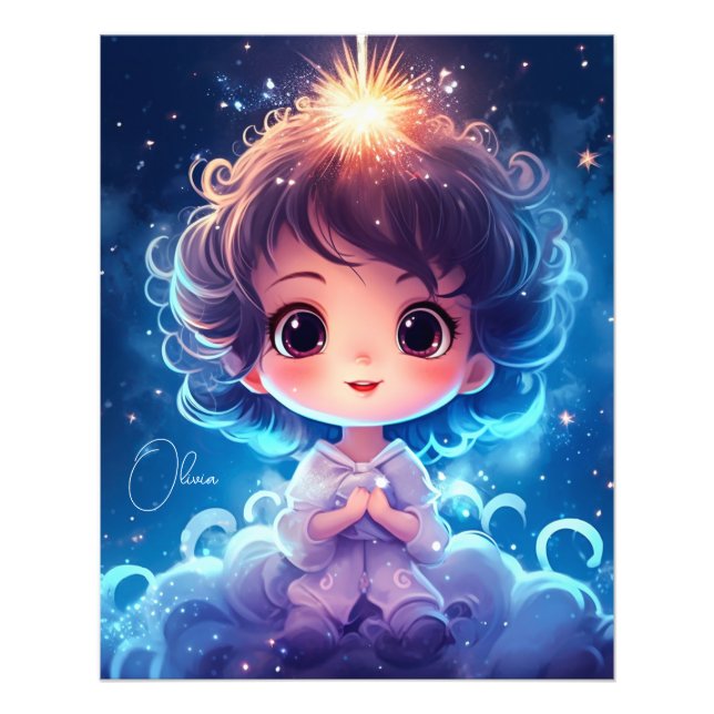 Starry Little Princess Nighttime Girly Personalise Photo Print (Front)