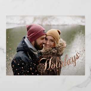 Starry Magical Happy Holidays Typography 2 Photo Foil Holiday Postcard
