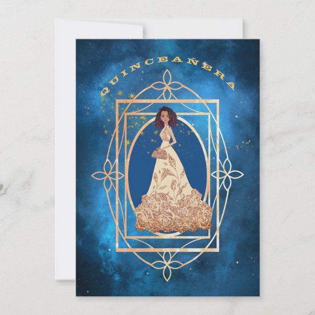 Starry Midnight Blue Quinceañera  Invitation (Front)