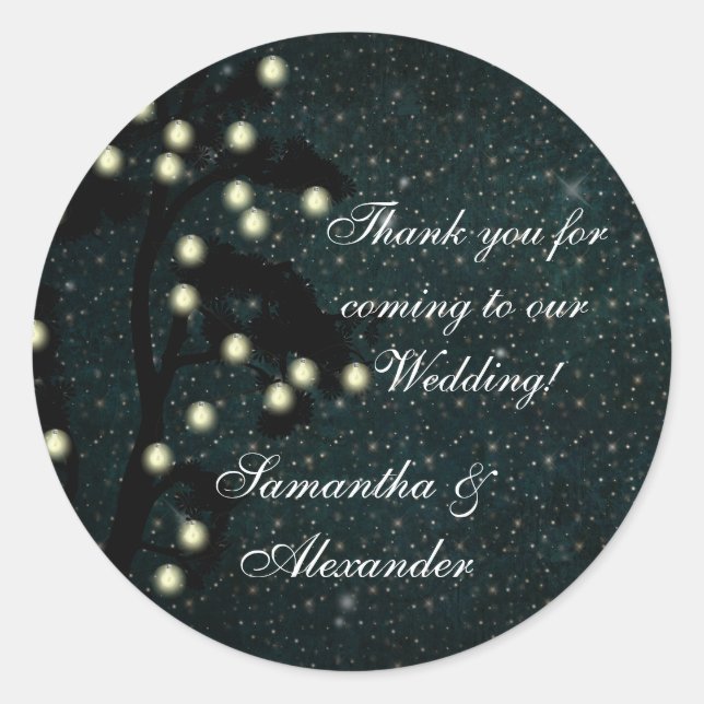 Starry Midnight Lights Wedding Thank You/Favour Classic Round Sticker (Front)