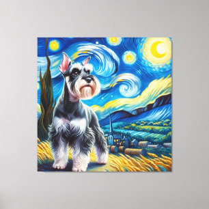 Starry Miniature Schnauzer Dog Portrait Canvas Print
