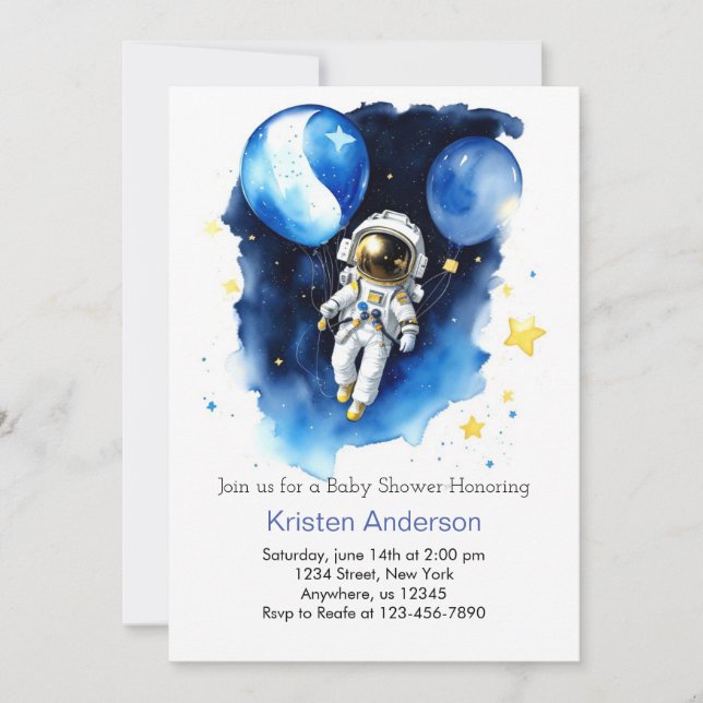 Starry Moon and Stars Blue Boy Baby Shower Invitation (Front)