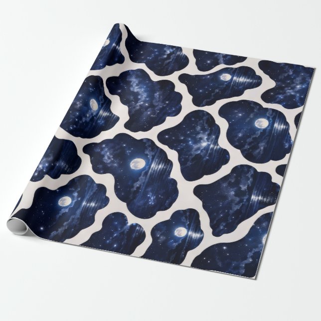 Starry Moonlit Ocean Night Wrapping Paper (Unrolled)